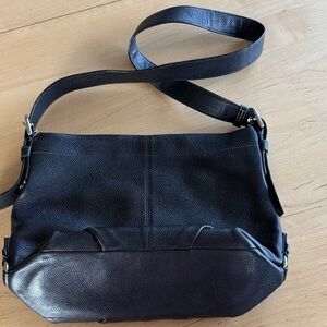 Coach F15064 Pebbled Black Leather Convertible Shoulder  Crossbody Bag EUC